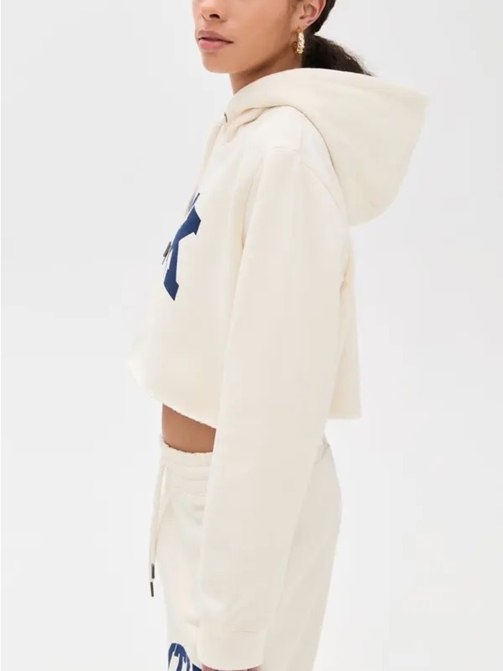 MTK Cropped Hoodie Sweatshirt - Cream/Navy - Picture 5 of 7